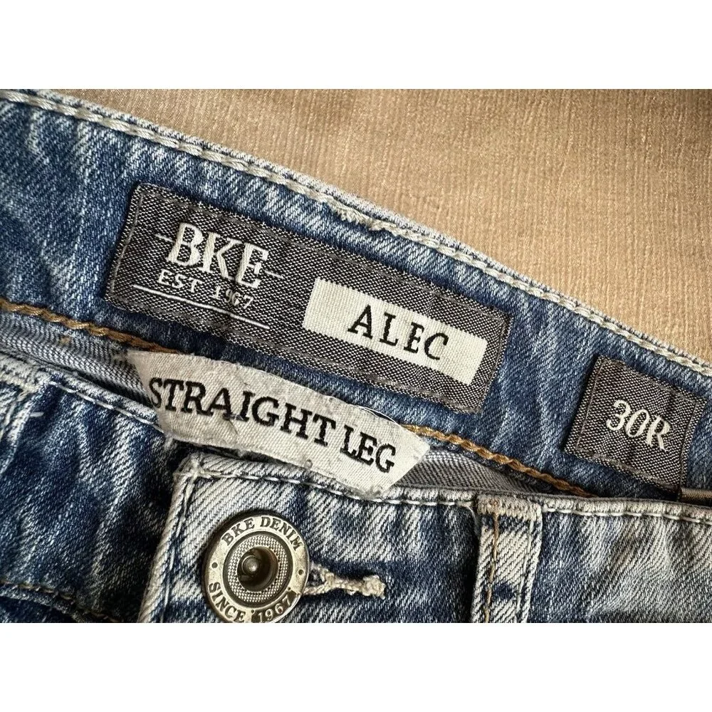 BKE Alec Jeans Mens 30R Blue Medium Light Wash Straight Leg‎ Stretch Denim